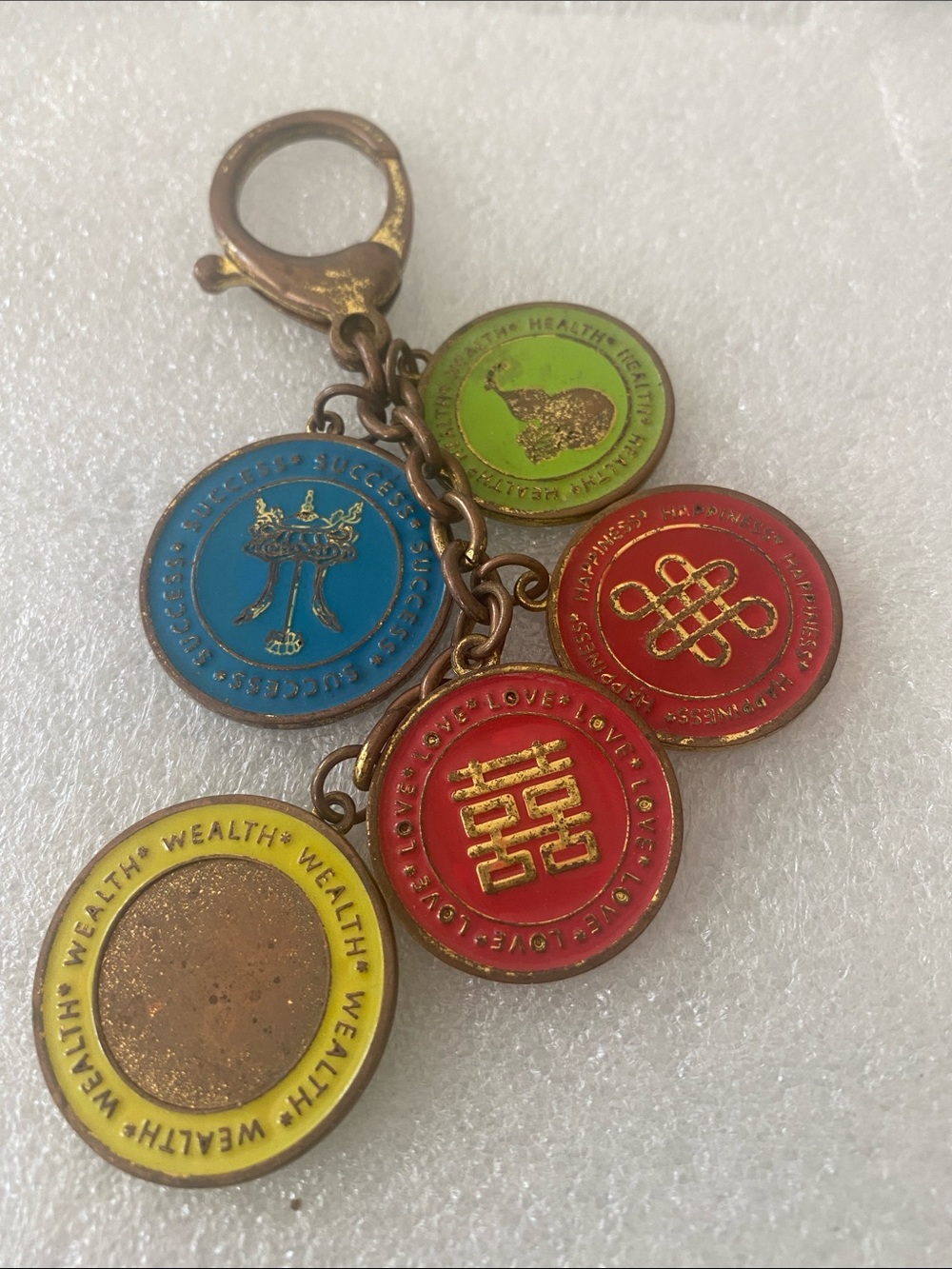 Enamel Charm Keychain with Colorful Good Luck Coins wealth